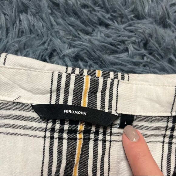 Vero Moda Snow White Cotton Plaid Pattern Top Size L - Picture 4 of 8